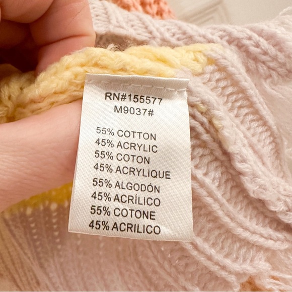 Miracle Destroyed Hem Color block V Neck Sweater sz Small Medium pink green blue - Picture 7 of 14